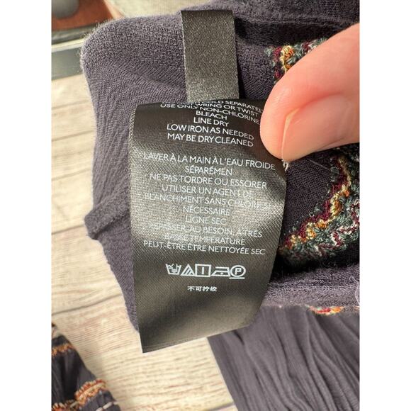 Free People Faux Wrap V-Neck Embroidered Mini Dress Women's Medium Black - Picture 9 of 13